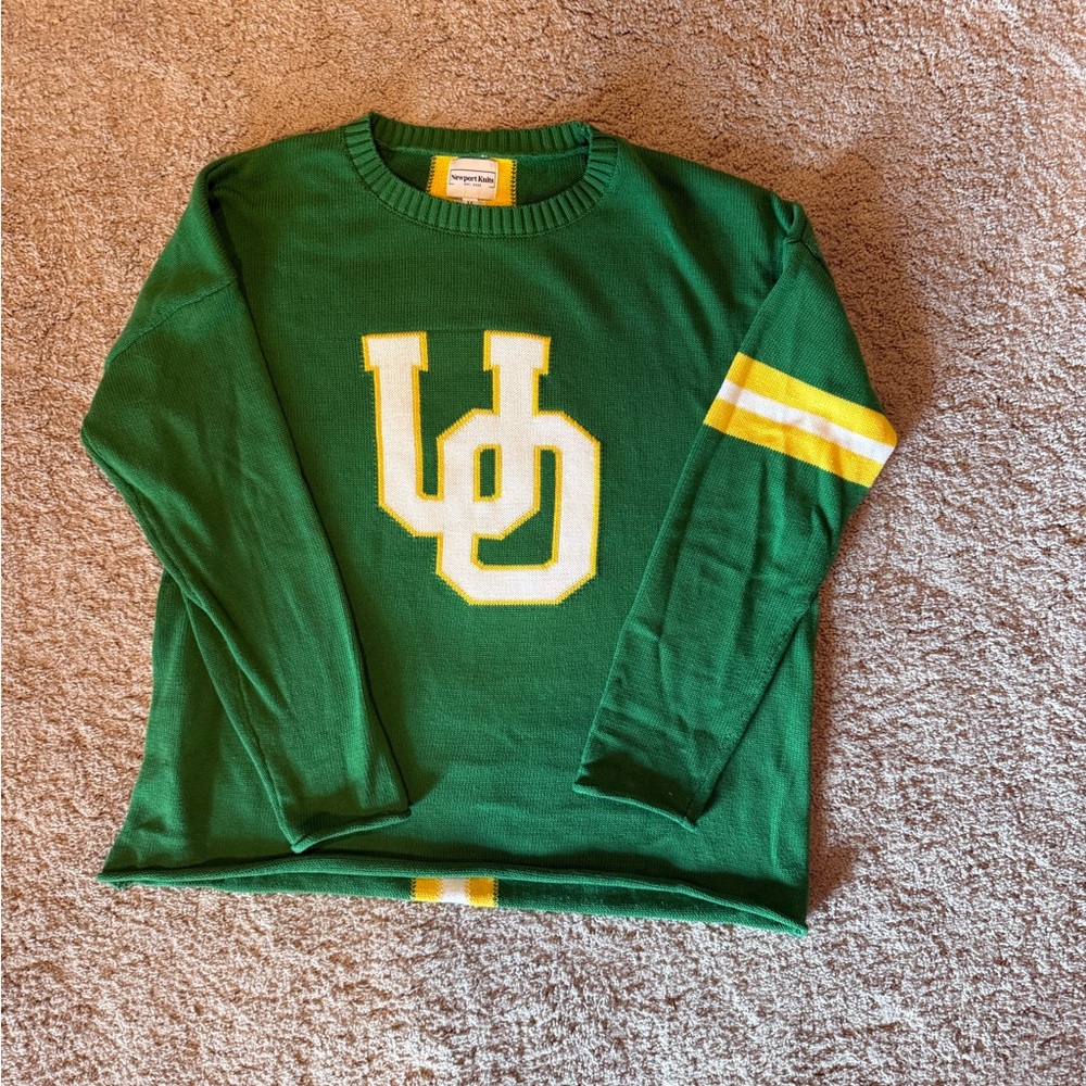 Oregon Ducks Green Crewneck Sweater with Yellow Stripe Accent by Newport Knits